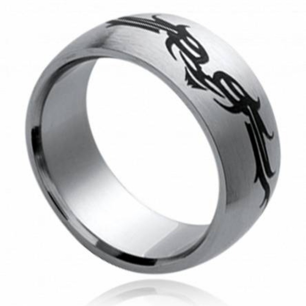 Stainless Steal Laser Etched Ring - Matte Finish - Picture 1 of 7